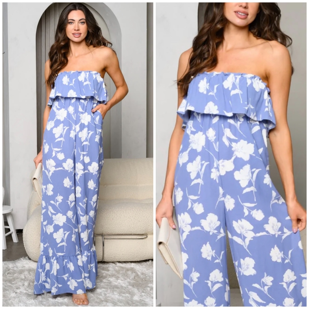 TCEC Boho Blue Floral Jumpsuit - Picture 6 of 7